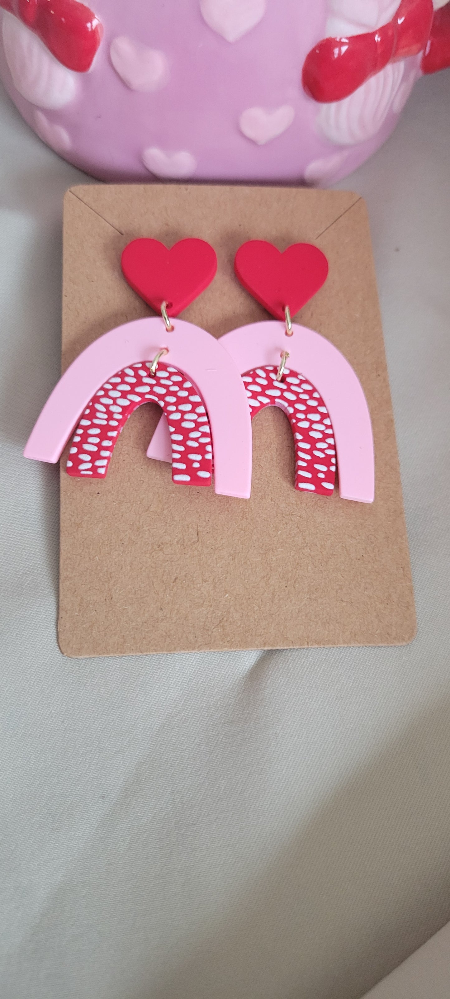 Red and Pink Valentine Heart and Arch Earrings